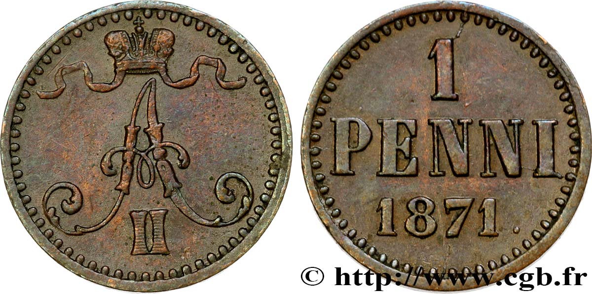 FINNLAND 1 Penni Alexandre II 1871  fVZ 