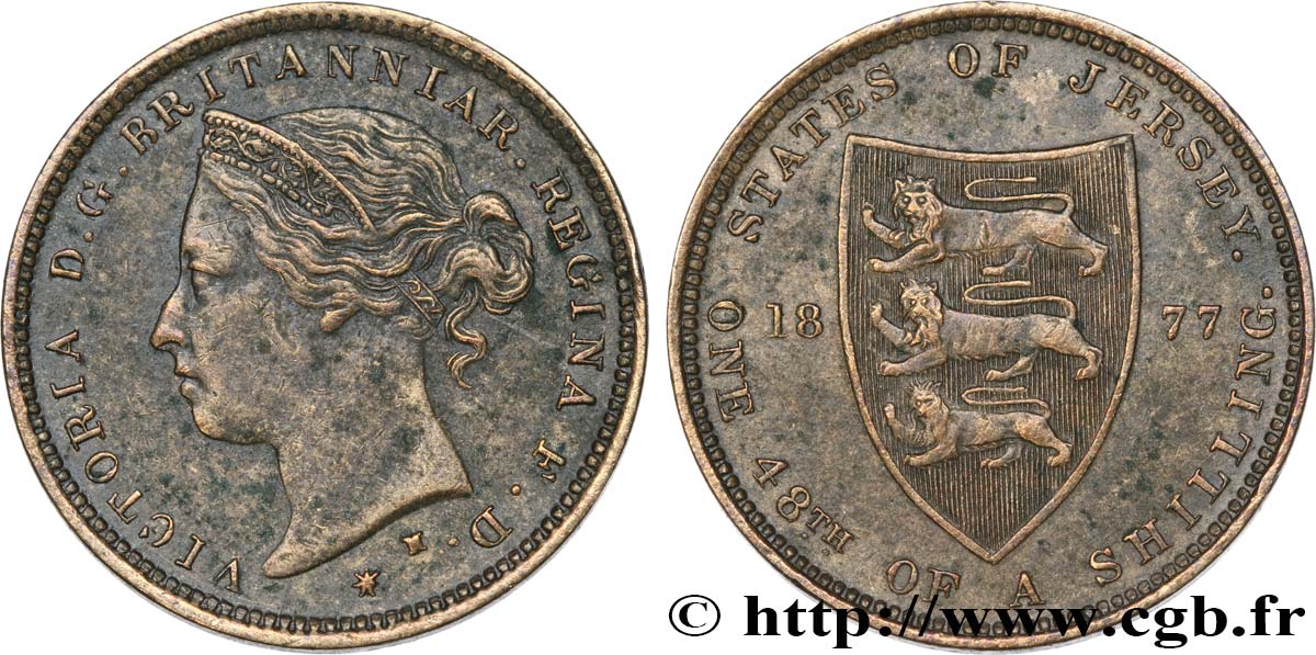 JERSEY 1/48 Shilling Victoria 1877 Heaton AU 
