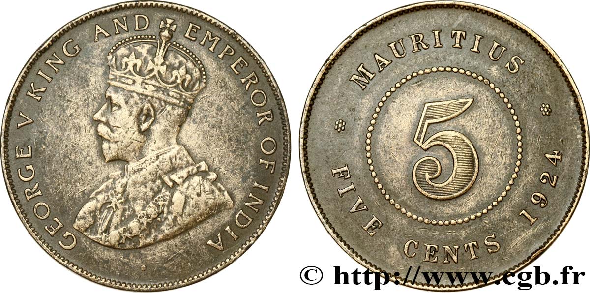 ÎLE MAURICE 5 Cents Georges V 1924  TTB 