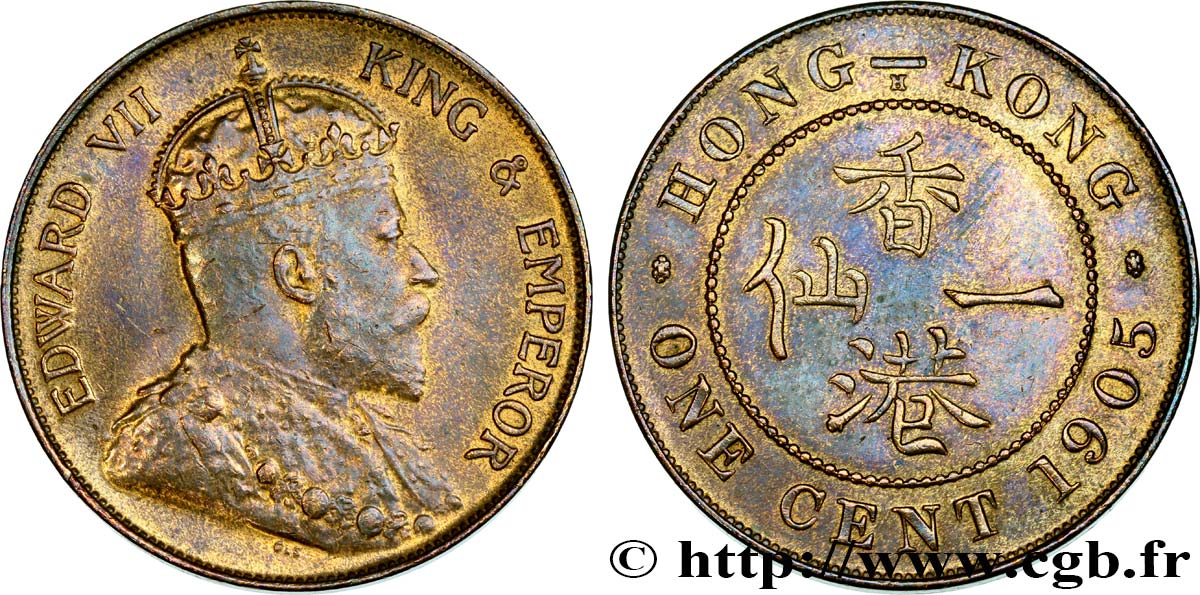 HONG KONG 1 Cent Edouard VII 1905 Heaton fwo_459858 World coins