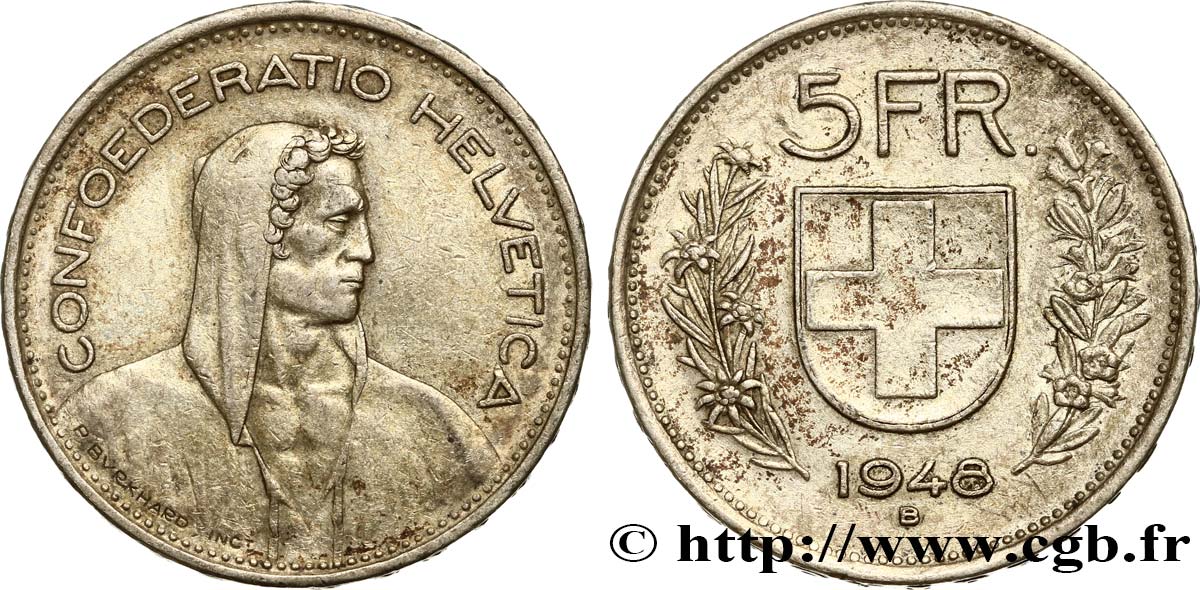 SVIZZERA  5 Francs Berger 1948 Berne BB 