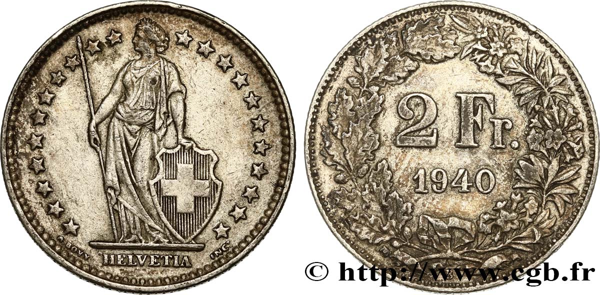 SCHWEIZ 2 Francs Helvetia 1940 Berne SS 