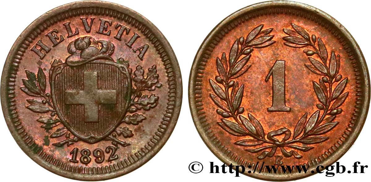 SUIZA 1 Centime Croix Suisse 1892 Berne EBC 