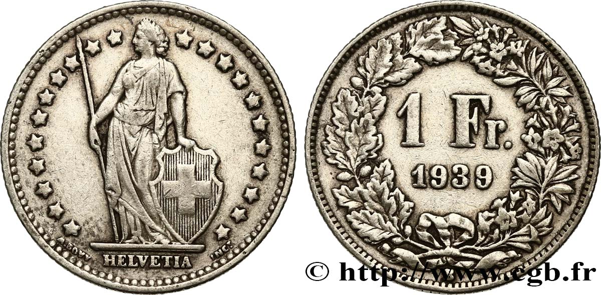 SWITZERLAND 1 Franc Helvetia 1939 Berne XF 