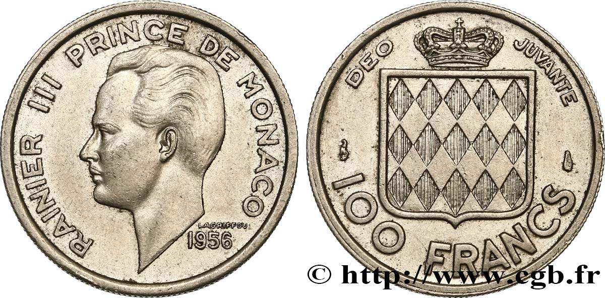 MONACO 100 Francs Rainier III / écu 1956 Paris SPL 