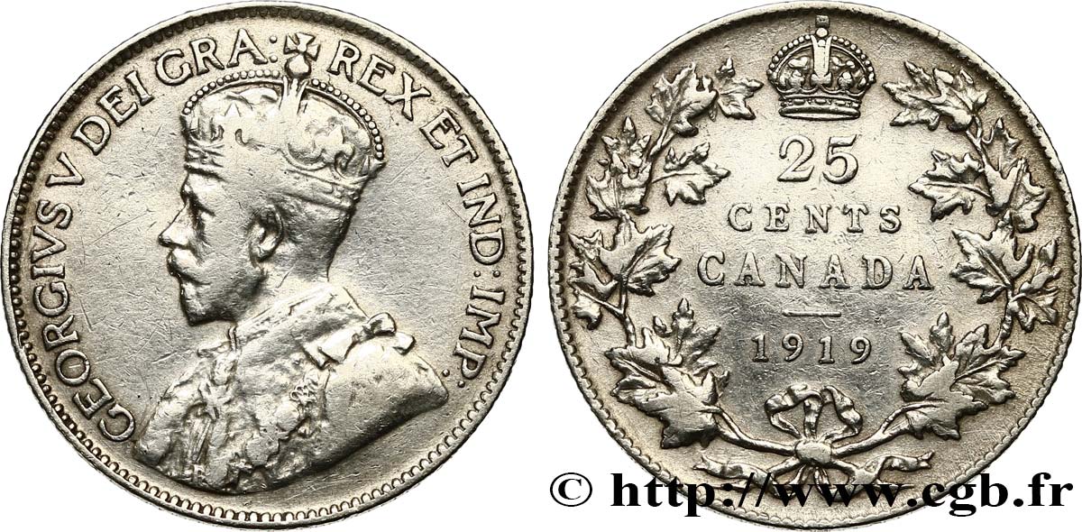 CANADá
 25 Cents Georges V 1919  BC+ 