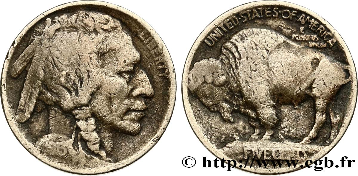 ÉTATS-UNIS D AMÉRIQUE 5 Cents Tête d’indien ou Buffalo variété 1 1913 Philadelphie TB 