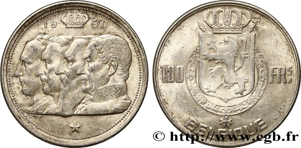 BELGIQUE 100 Francs portraits des quatre rois de Belgique, légende française 1950  SUP 