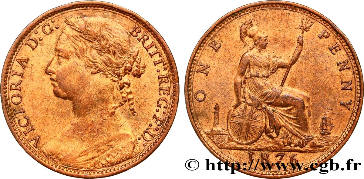 UNITED KINGDOM 1 Penny Victoria “Bun Head” 1876 Heaton XF 