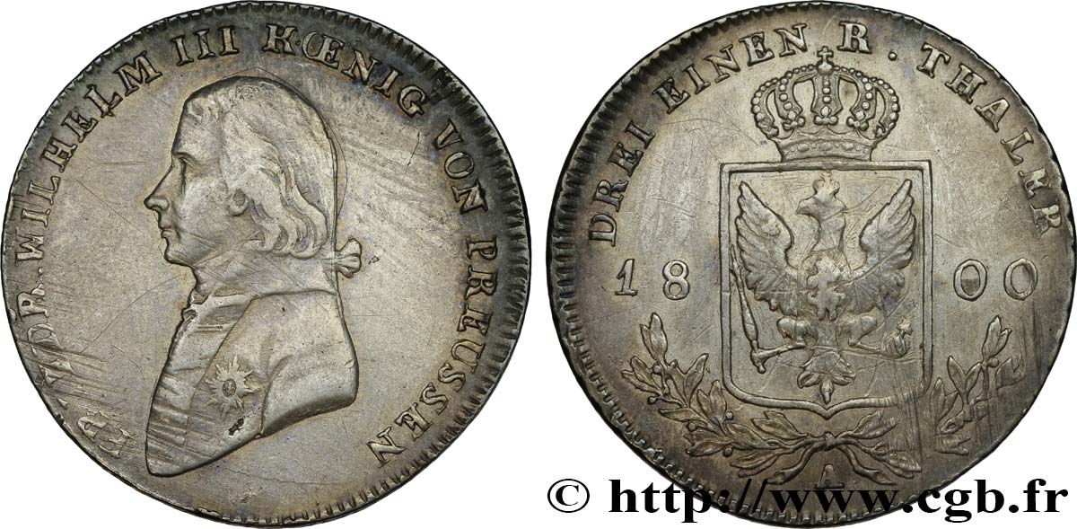 ALEMANIA - PRUSIA 1/3 Thaler Frédéric-Guillaume III 1800 Berlin MBC+ 