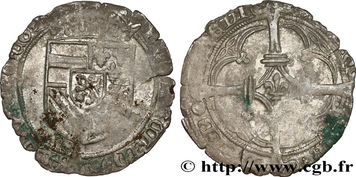 SPANISH LOW COUNTRIES - COUNTY OF FLANDRE - PHILIPPE LE BEAU Double patard n.d. Bruges XF 