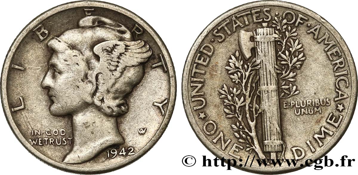 ÉTATS-UNIS D AMÉRIQUE 1 Dime Mercury 1942 Philadelphie TTB 