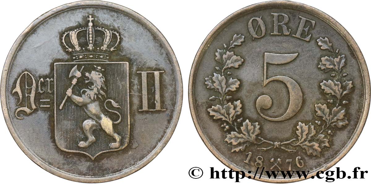 NORVEGIA 5 Ore Oscar II 1876  q.SPL 