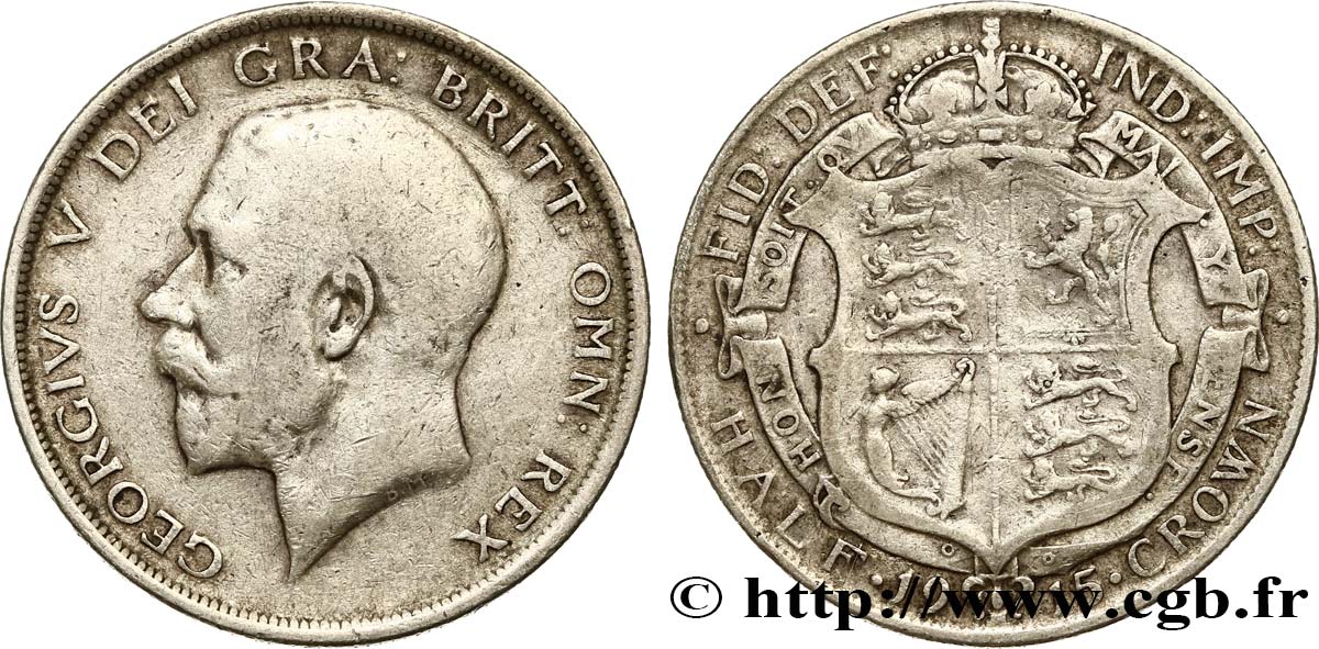 ROYAUME-UNI 1/2 Crown Georges V / blason 1915 Londres TB+ 