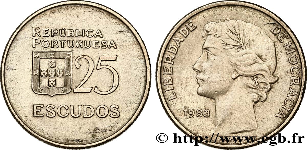 PORTUGAL 25 Escudos “liberté et démocratie” 1983  AU 