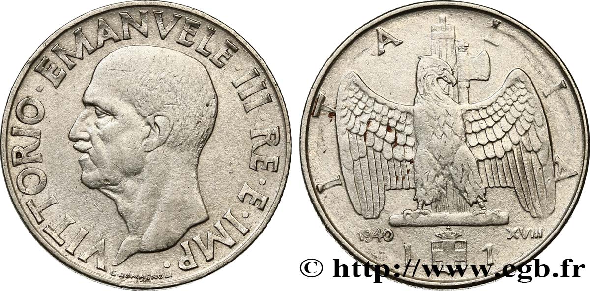 ITALIE 1 Lira Victor-Emmanuel III an XVIII 1940 Rome - R TTB 