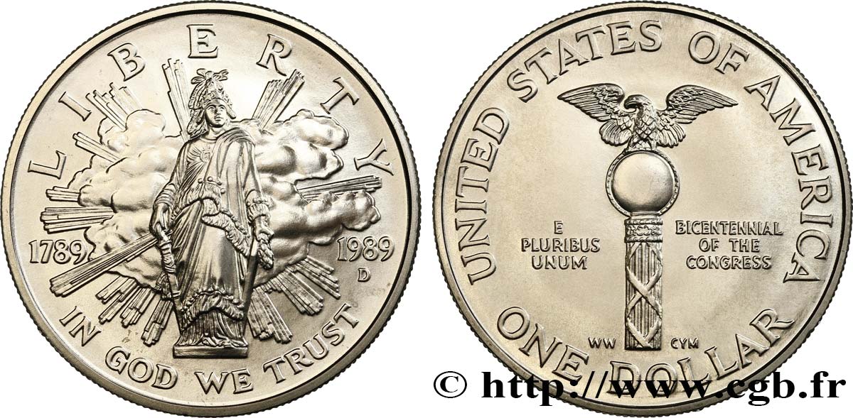UNITED STATES OF AMERICA 1 Dollar Proof bicentennaire du Congrès 1989 Denver MS 