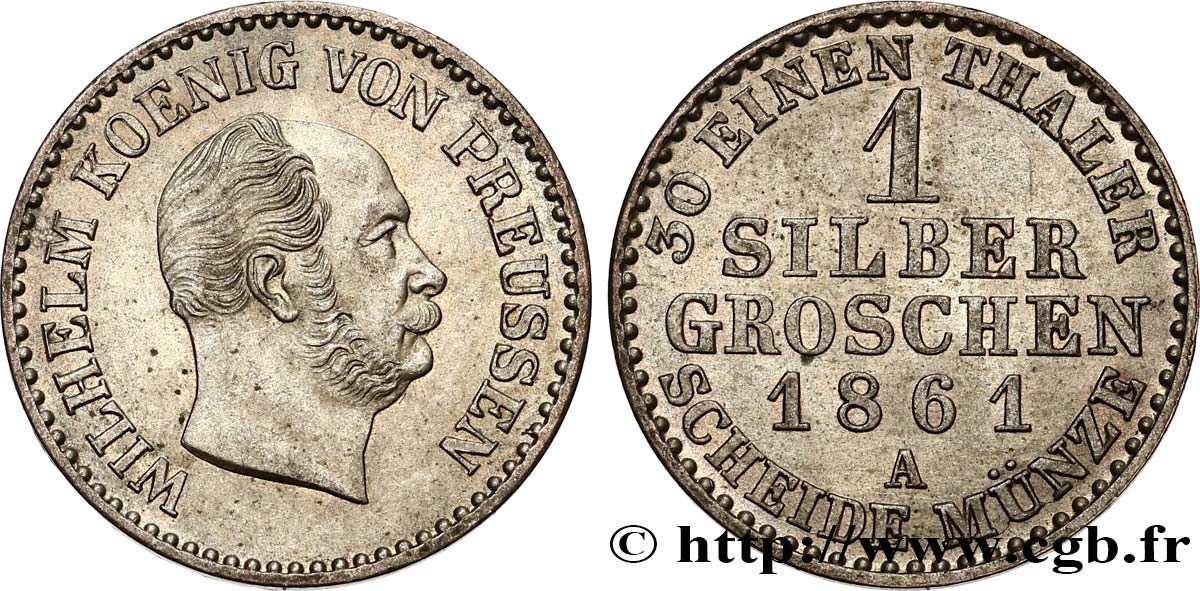 GERMANY - PRUSSIA 1 Silbergroschen Guillaume Ier 1861 Berlin AU 