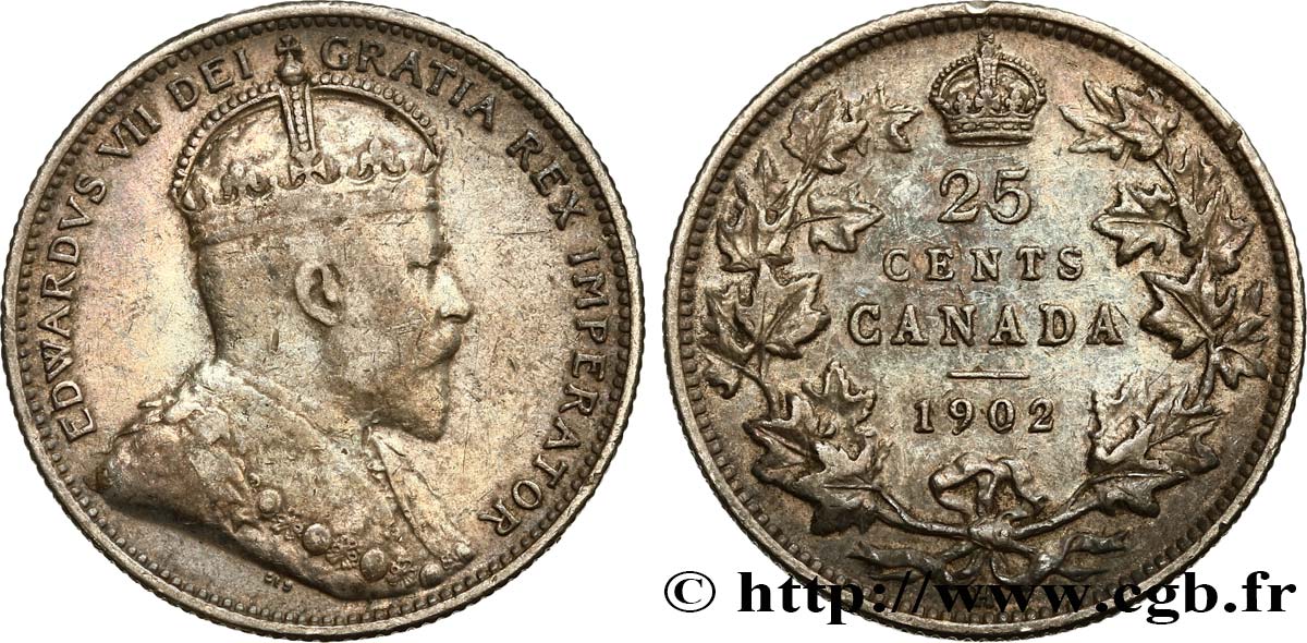 CANADA 25 Cents Edouard VII 1902 Heaton TB+ 