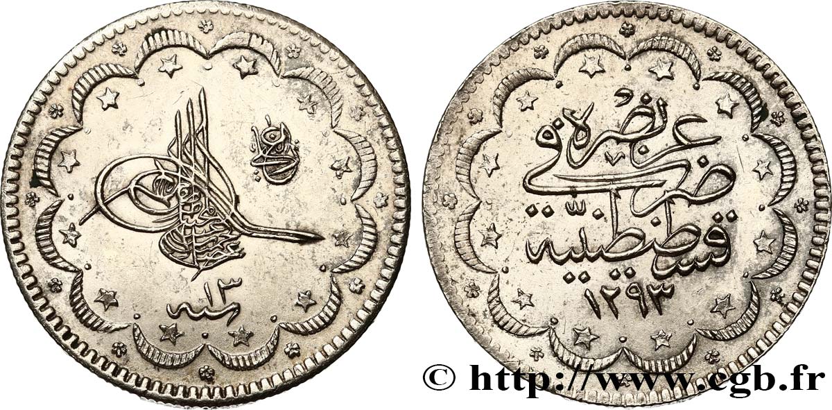 TURQUíA 10 Kurush Abdul Hamid II AH1293 an 13 1890 Constantinople SC 