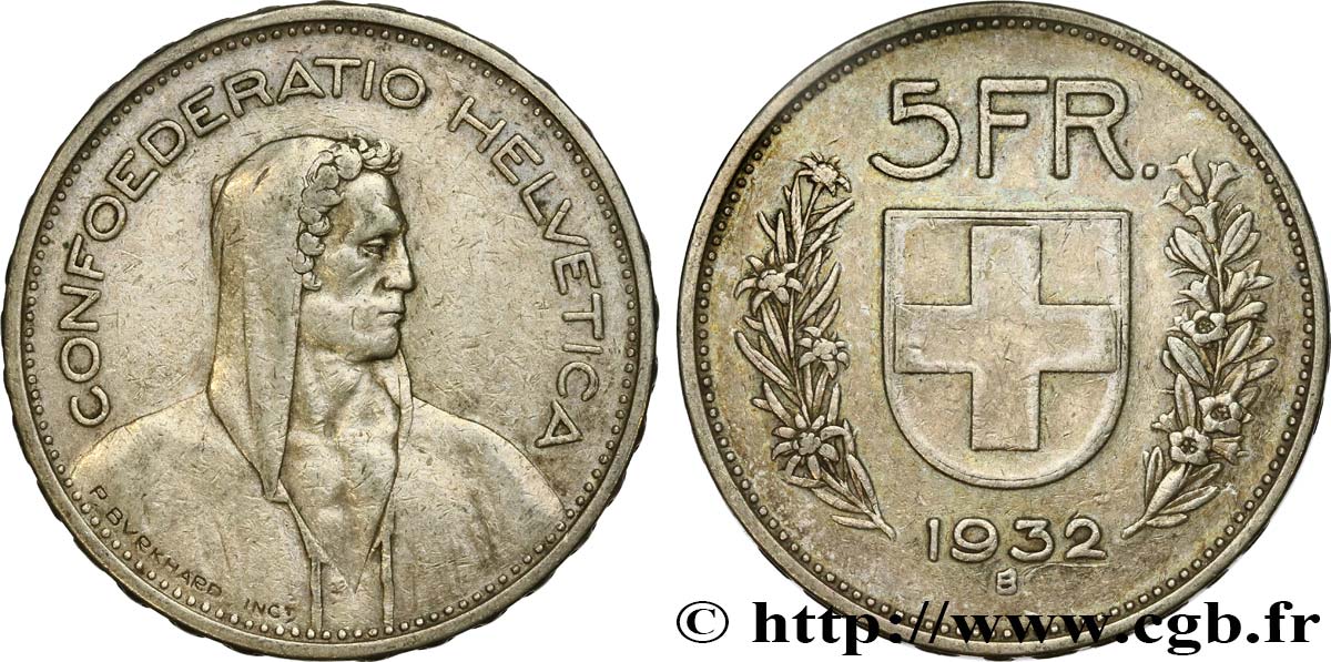 SVIZZERA  5 Francs Berger des alpes 1932 Berne BB 