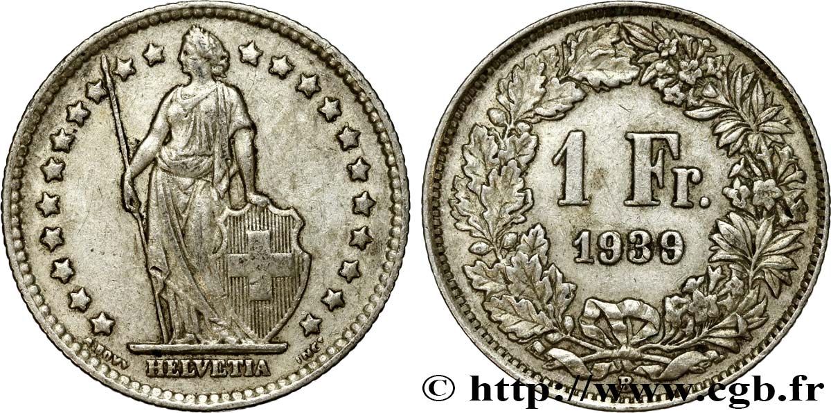 SVIZZERA  1 Franc Helvetia 1939 Berne BB 