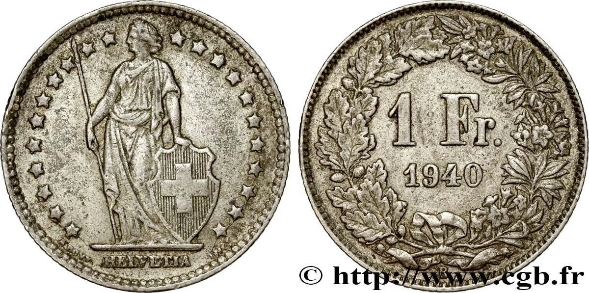 SWITZERLAND 1 Franc Helvetia 1940 Berne XF 