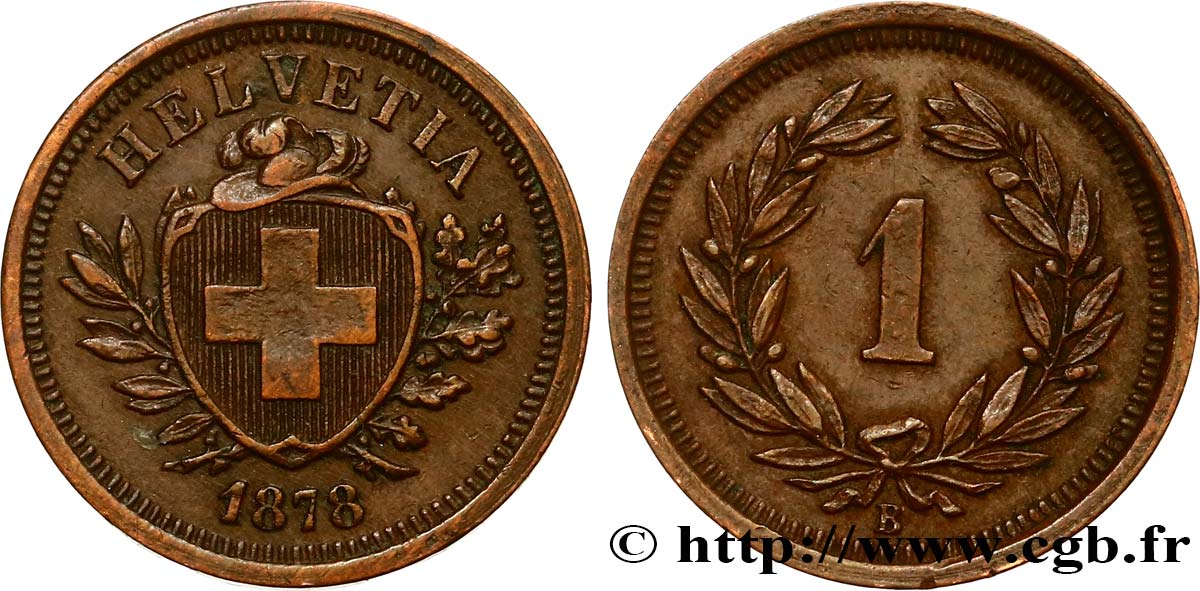 SCHWEIZ 1 Centime Croix Suisse 1878 Berne VZ 