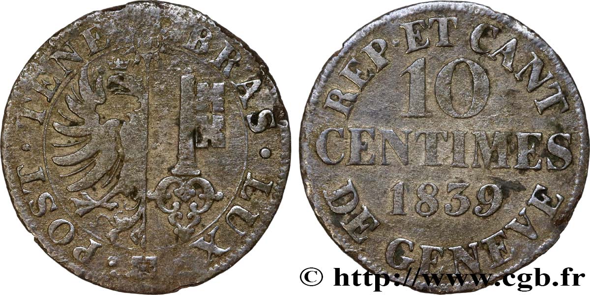 SWITZERLAND - REPUBLIC OF GENEVA 10 Centimes 1839  VF 