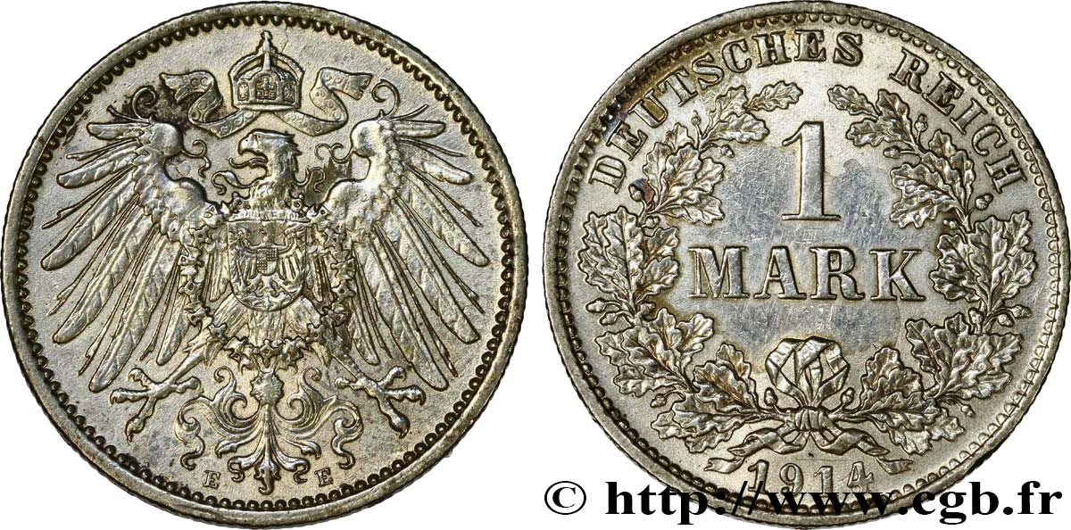 GERMANY 1 Mark Empire aigle impérial 2e type 1914 Muldenhütten AU 