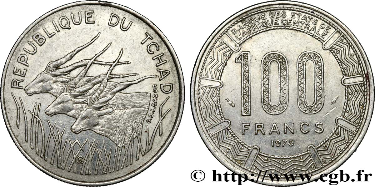 CHAD 100 Francs type “BEAC”, antilopes 1975 Paris MBC+ 