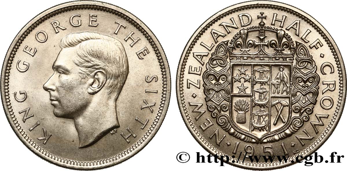 NOUVELLE-ZÉLANDE 1/2 Crown Georges VI 1951  SUP 