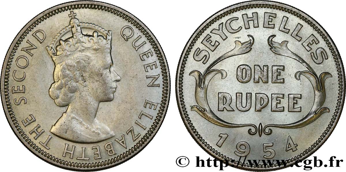 SEYCHELLES 1 Rupee reine Élisabeth II 1954  AU 