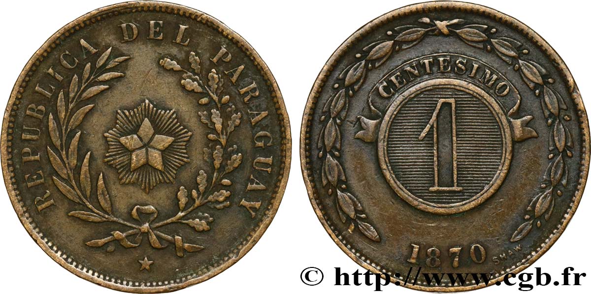 PARAGUAY 1 Centesimo 1870 Heaton SS 