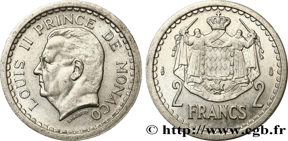 MONACO 2 Francs Louis II (1943) Paris MS 