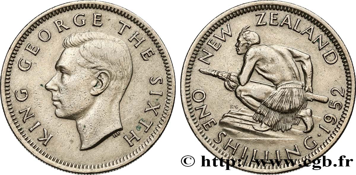 NEUSEELAND
 1 Shilling Georges VI / guerrier maori 1952  VZ 