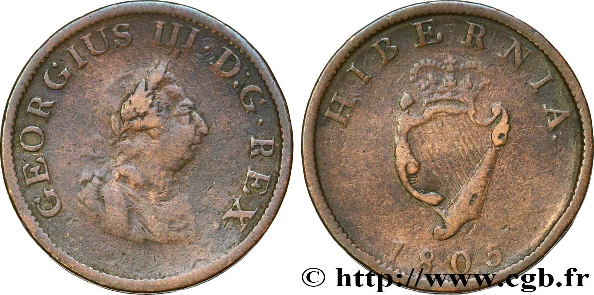 IRELAND REPUBLIC 1/2 Penny Georges III 1805 Soho VF 