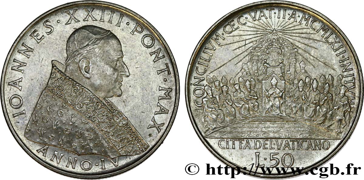 VATICANO E STATO PONTIFICIO 50 Lire Jean XXIII an IV / Concile Vatican II 1962 Rome SPL 