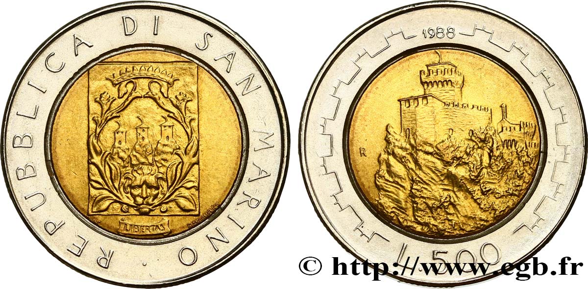 SAINT-MARIN 500 Lire Fortifications 1988 Rome - R SUP 