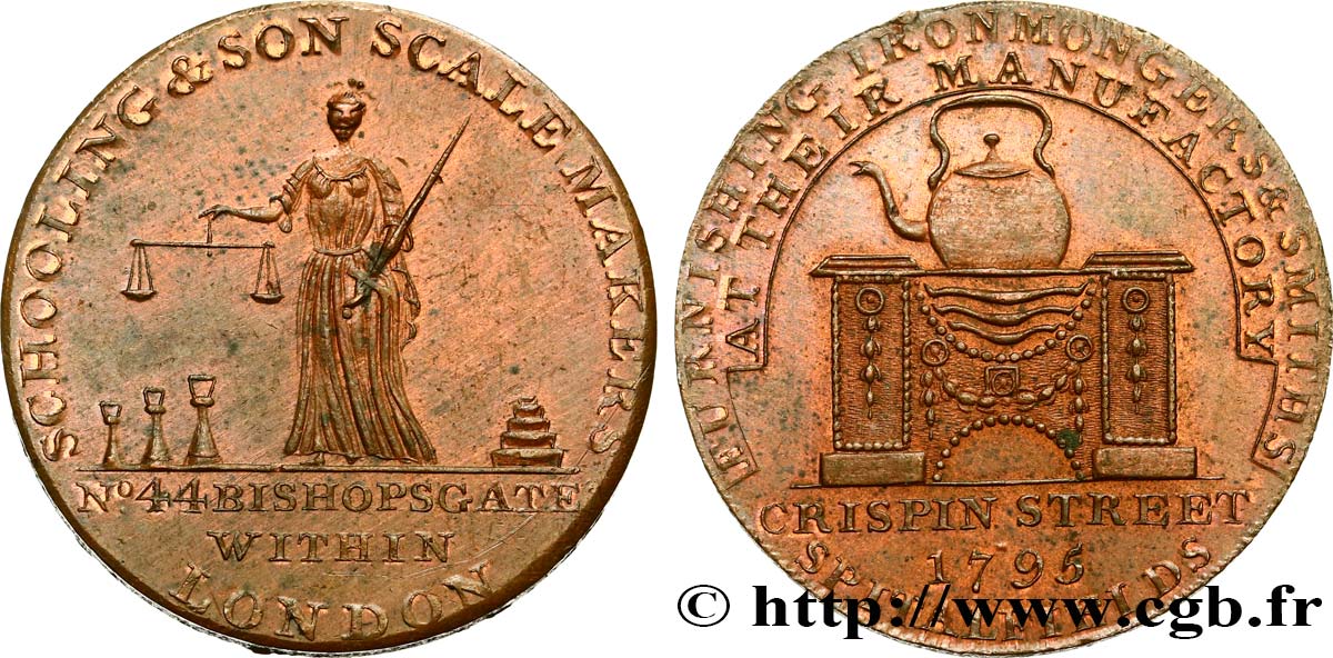 REINO UNIDO (TOKENS) 1/2 Penny Schooling & Son (fabriquant de balances) - Londres 1795  EBC 