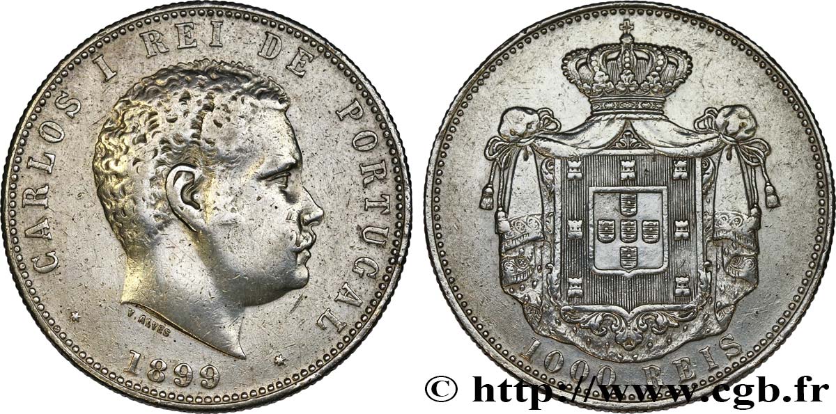 PORTUGAL 1000 Reis Charles Ier 1899  XF 