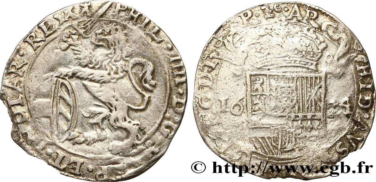 BELGIUM - SPANISH NETHERLANDS Escalin au lion (Schelling) Philippe IV 1624 Tournai VF 