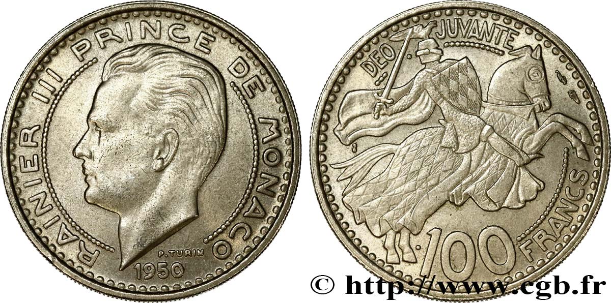 MONACO 100 Francs Rainier III 1950 Paris VZ 