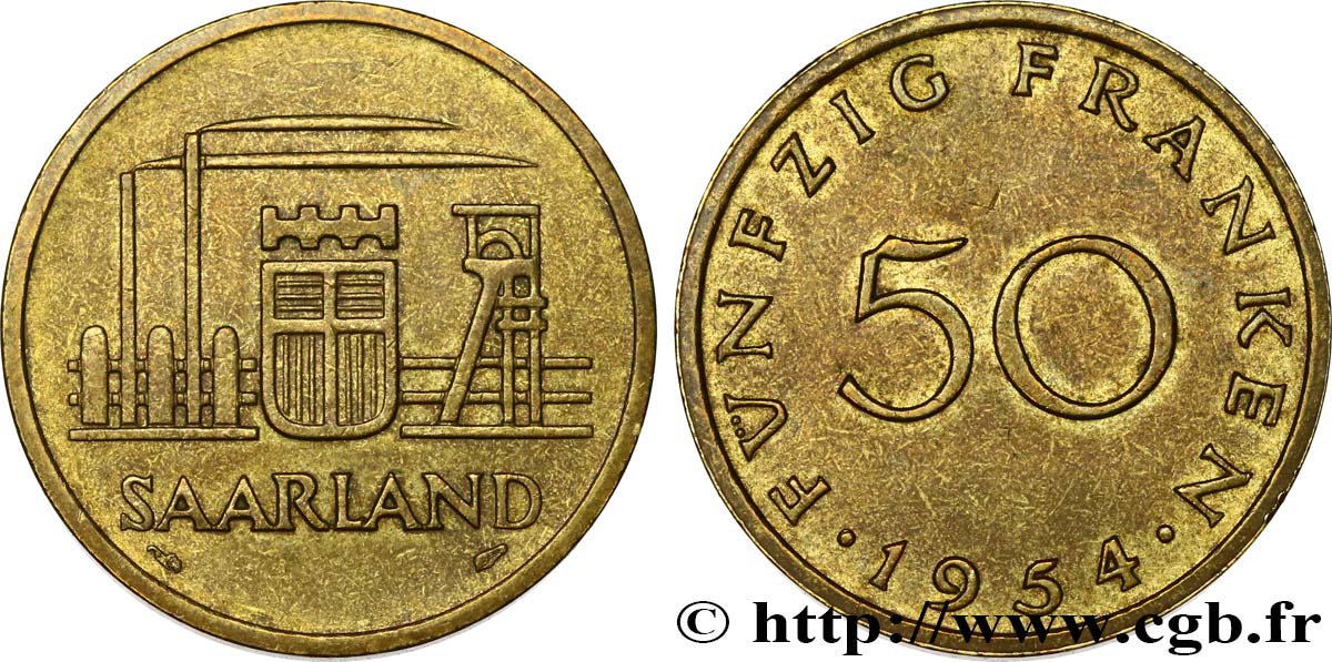 SAAR TERRITORIES 50 Franken 1954 Paris AU 