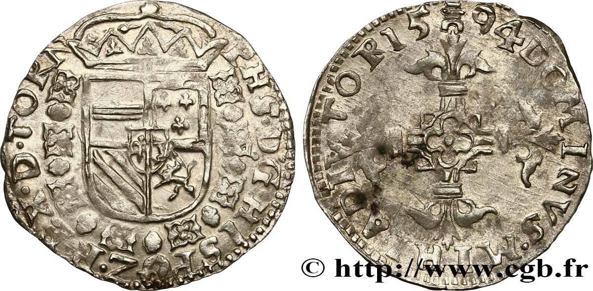 PAYS-BAS ESPAGNOLS - TOURNAI - PHILIPPE II D ESPAGNE 1/20 Écu 1594 Tournai TTB+ 