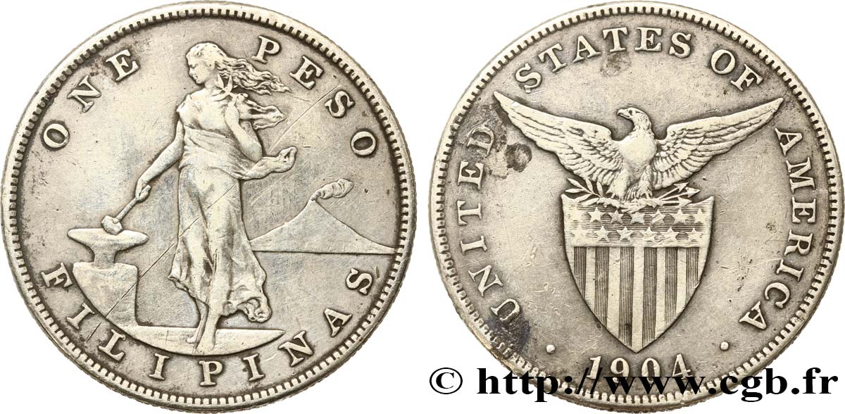 PHILIPPINES 1 Peso - Administration Américaine 1904 Philadelphie XF 