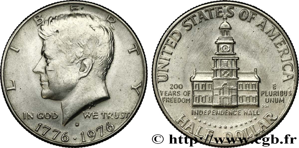 ESTADOS UNIDOS DE AMÉRICA 1/2 Dollar Kennedy / Independence Hall bicentenaire 1976 Denver EBC 