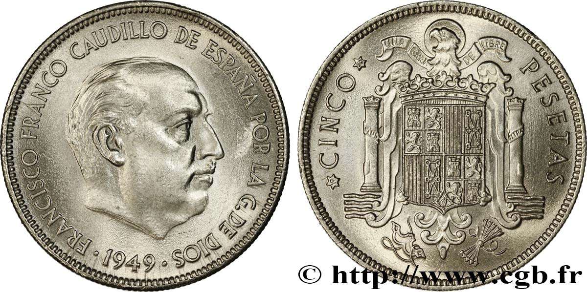 ESPAÑA 5 Pesetas Franco (1950) 1949  EBC 