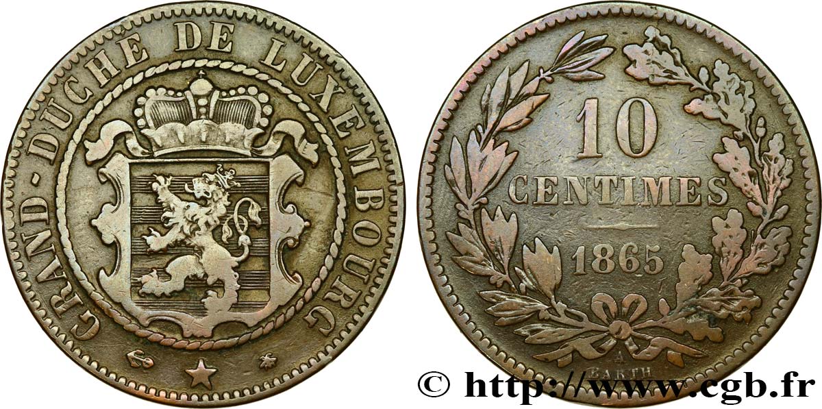 LUXEMBOURG 10 Centimes 1865 Paris VF 