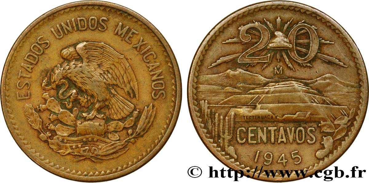 MÉXICO 20 Centavos 1945 Mexico MBC 